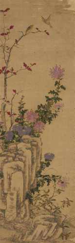 Anonymer Maler . Qing-ZeitZwei Hängerollen. Tusche und Farben auf Seide. a) Mandarinenten in
