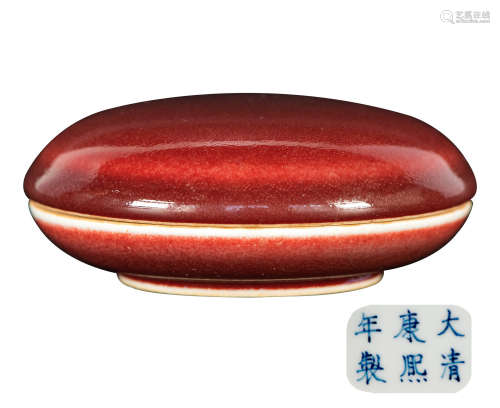 清康熙霁红釉印泥盒