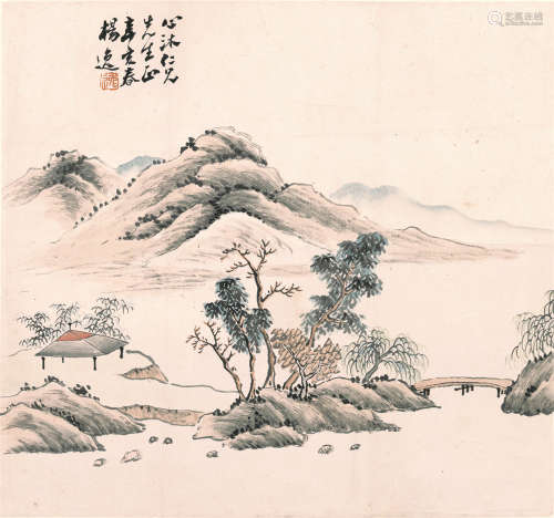 杨逸 山水 纸片