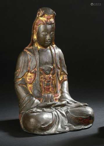 Statuette de Guanyin en bronze laqué Chine, XIXe s...