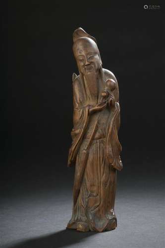 Statuette d'immortel en bambou sculpté Chine, XIXe...