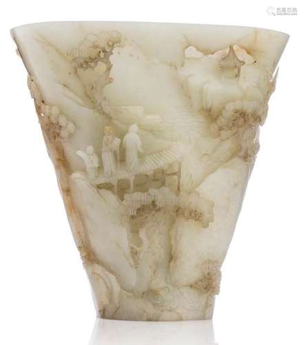 CHINE VERS 1900 Important vase en jade blanc cé...