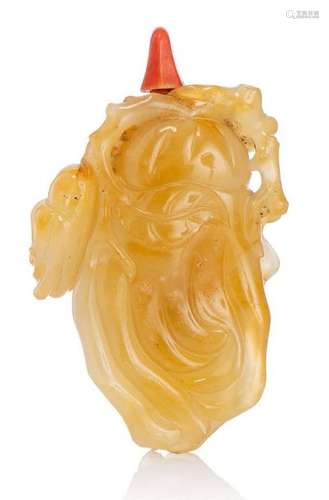 CHINE VERS 1920 Flacon tabatière en agate blond...