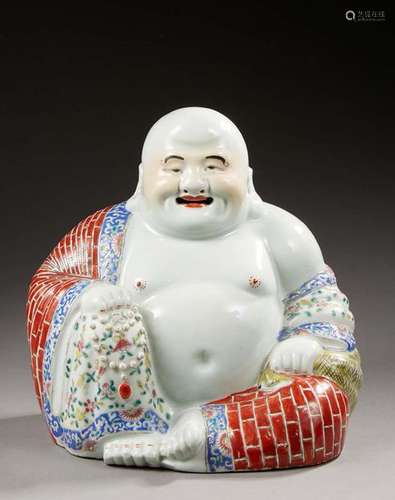 CHINEBouddha en porcelaine émaillé polychrome f...