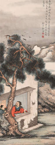 徐菊庵（1890～1964） 萧窗赏梅 立轴 设色纸本