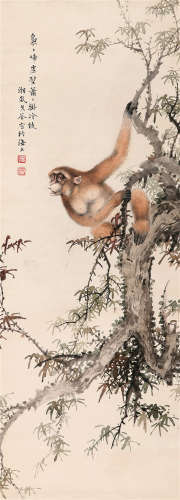 戈湘岚（1904～1964） 猴戏图 立轴 设色纸本