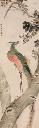 陈康侯（1866～1937） 单凤朝阳 立轴 设色纸本