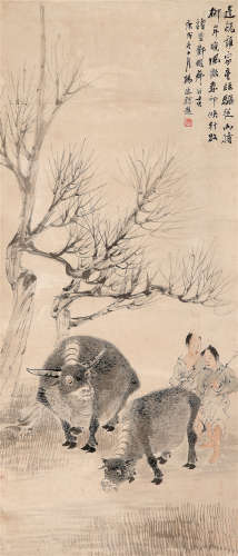 杨逸（1864～1929） 牧牛图 镜片 设色纸本