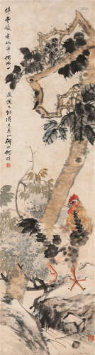 何煜（1852～1928） 公鸡 立轴 设色纸本
