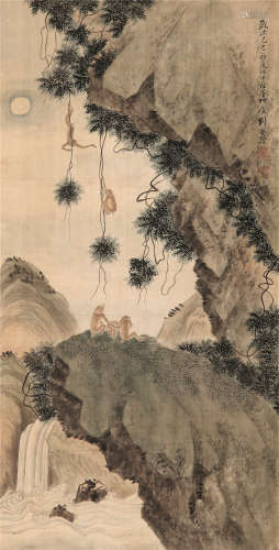 刘奎龄（1885～1967） 群猴图 立轴 设色绢本