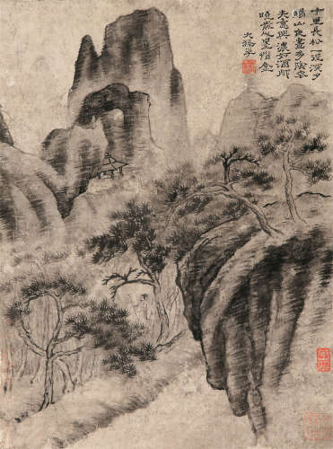 石涛（1642～1708） 松山访友 立轴 水墨纸本