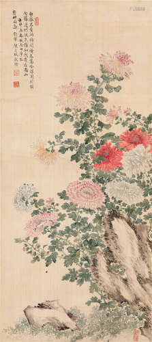 陈才瑊（1866～1952） 仿南田笔意 立轴 设色绢本