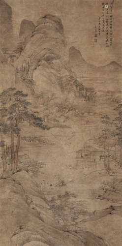 高简（1634～1707） 清溪雅集 立轴 设色纸本