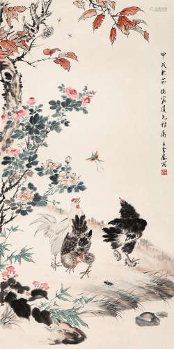 王雪涛（1903～1982） 叁鸡图 立轴 设色纸本