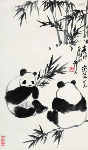 吴作人（1908～1997） 熊猫 镜片 水墨纸本