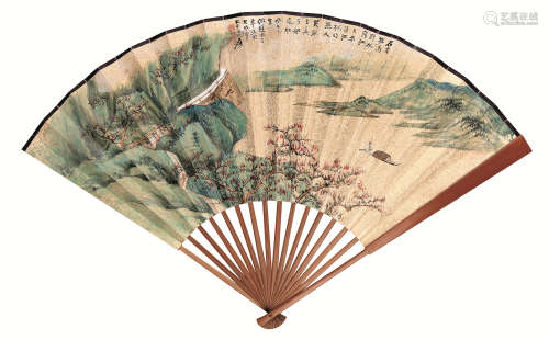 张大千（1899～1983） 金碧山水 成扇 设色泥金纸本