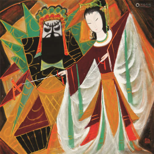 林风眠（1900～1991） 霸王别姬 镜片 设色纸本