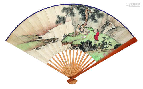 陈少梅（1909～1954） 松下高士 成扇 设色纸本