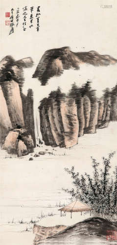 张大千（1899～1983） 拟玄宰笔意 镜片 设色纸本