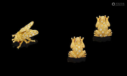 Diamond-set Bee Brooch and Frog Earrings by Andreas von Zadora-Gerlof