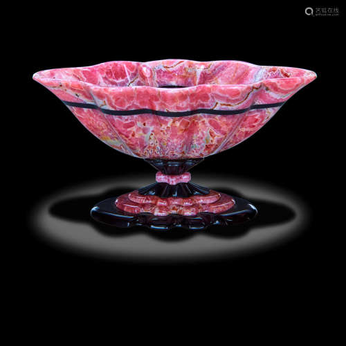 Rhodochrosite and Black Hardstone Bowl