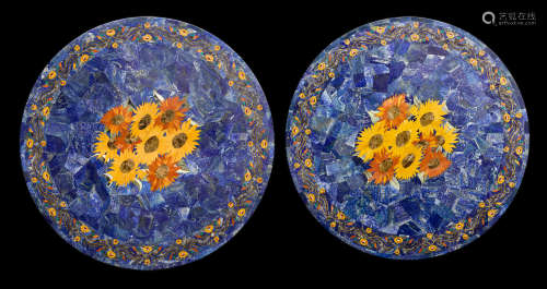 Two Lapis Lazuli and Jasper Intarsia Tabletops