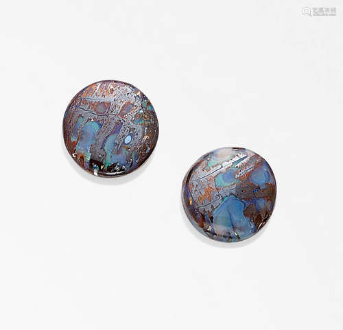 Pair of Opalized Wood Cabochons