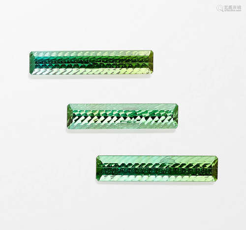 Three Laser-cut Green Tourmalines