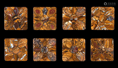 Set of Eight Boulder Opal Intarsia Coasters