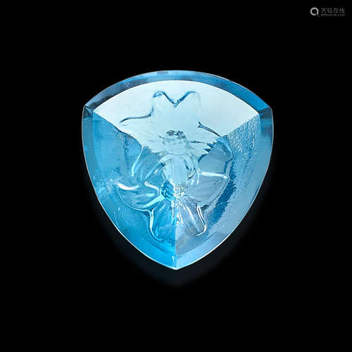 Bas Relief Decorated Blue Topaz--