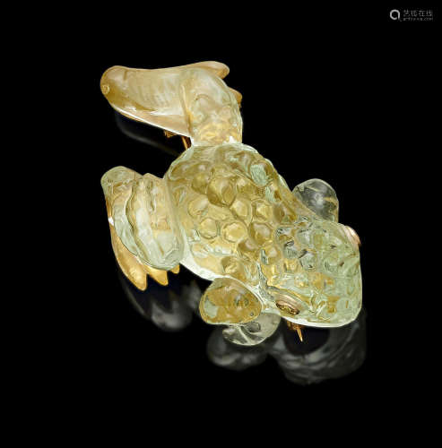 Green Beryl Frog Brooch with Diamond Eyes by Andreas von Zadora-Gerlof