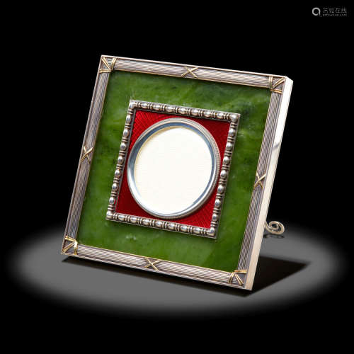 Enamel, Nephrite and Silver Picture Frame by Andreas von Zadora-Gerlof