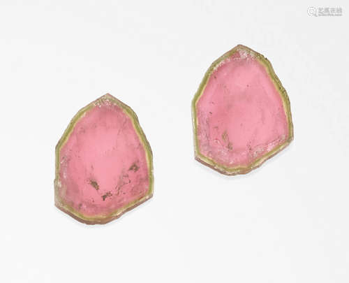 Pair of Hot Pink and Green Tourmaline Slices