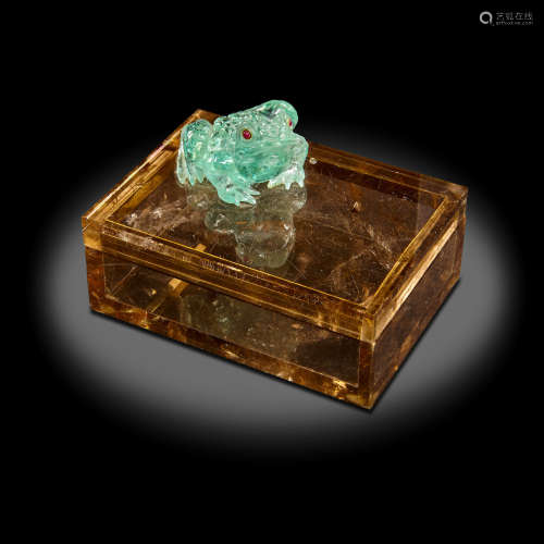 Rutilated Smoky Quartz Box with Green Beryl Frog Surmount by Andreas Zadora-Gerlof