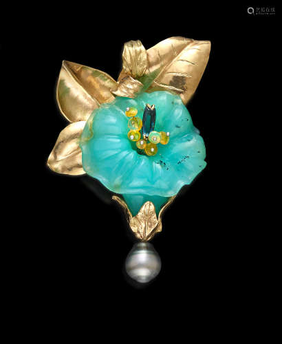 Blue Opal and Multi-gem Pendant