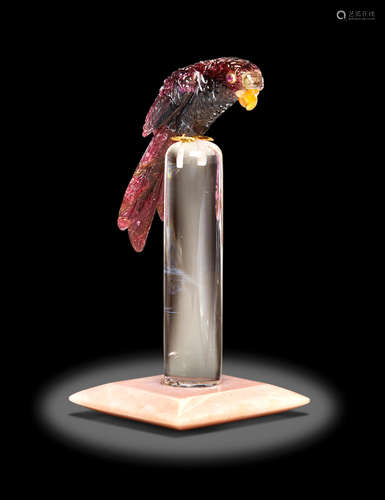 Multi-color Tourmaline Carving of a Parrot by Luis Alberto Quispe Aparicio