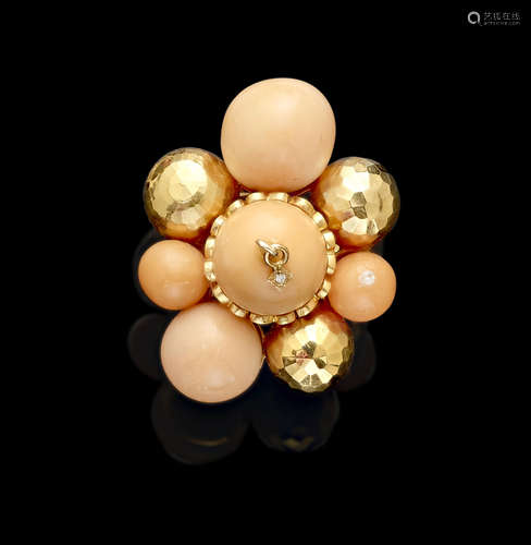 Orange Non-nacreous Pearl and Gold Ring