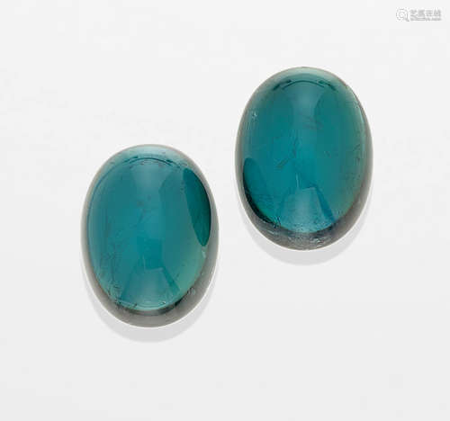 Two Spectacular Indicolite Tourmaline Cabochons