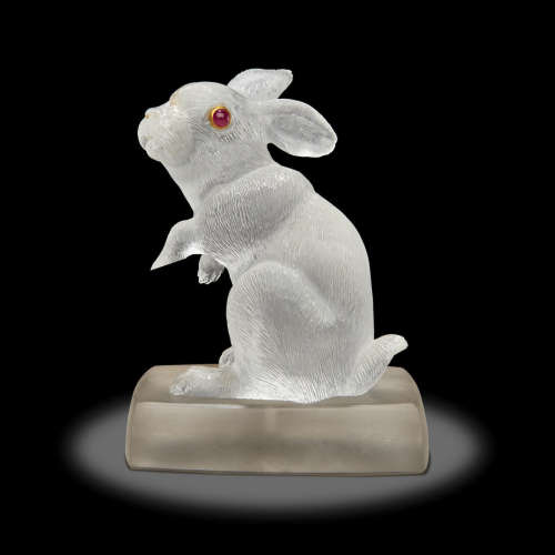 Rock Crystal Quartz Carving of a Rabbit with Ruby Eyes by Andreas von Zadora-Gerlof