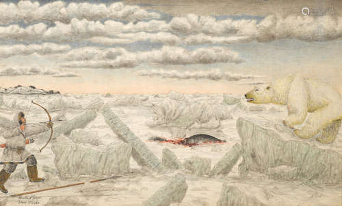 A James Kivetoruk Moses artwork, bowhunter and polar bear