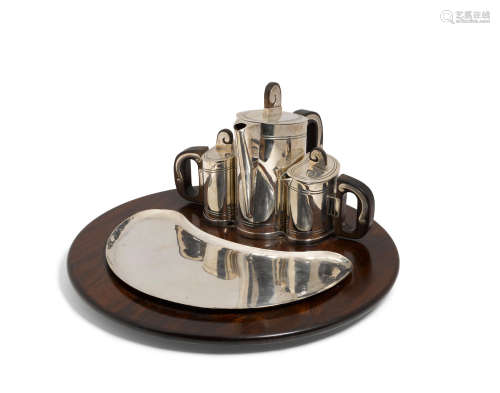 A Kenneth Begay sterling silver and wood coffee service