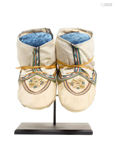 A pair of Cree or Metis embroidered moccasins