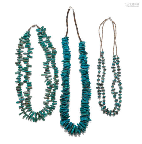 Three Santo Domingo turquoise necklaces