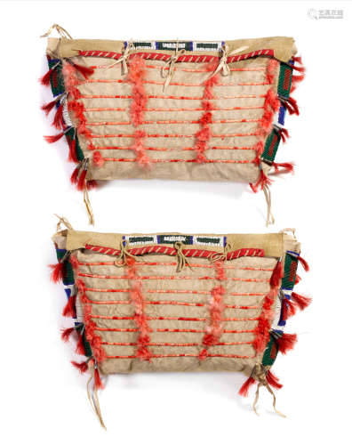 A pair of Northern Plains beaded and quilled possible bags
