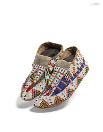 A pair of Sioux beaded moccasins