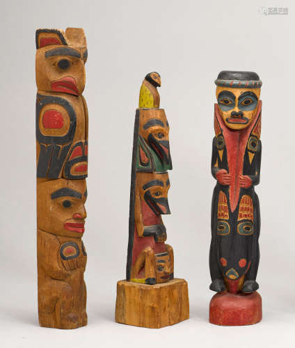 Three Northwest Coast model totems