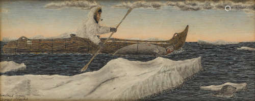 A James Kivetoruk Moses artwork, Hunter in kayak