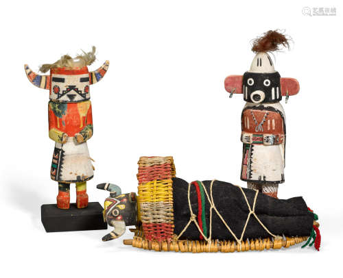 Three Hopi kachina dolls