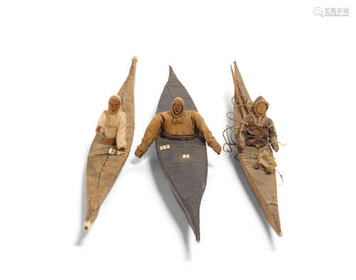 Three Greenland Eskimo model kayaks