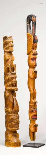 Two Northwest Coast model totem poles